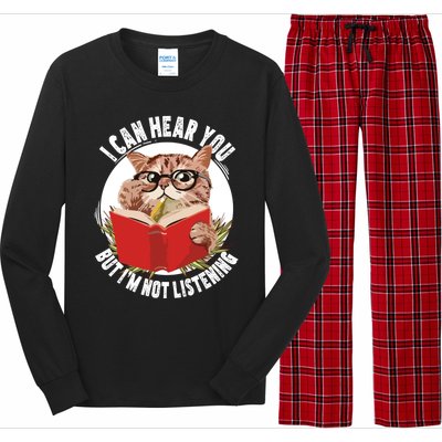 Funny Cat I Can Hear You But Im Listening Long Sleeve Pajama Set