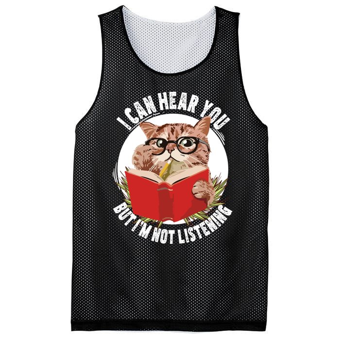 Funny Cat I Can Hear You But Im Listening Mesh Reversible Basketball Jersey Tank