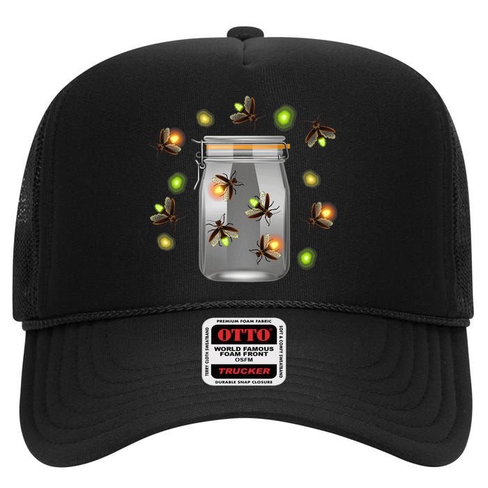 Fireflies Camping Insects High Crown Mesh Back Trucker Hat