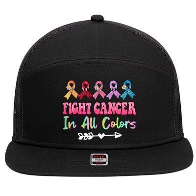 Fight Cancer In All Color Feather Breast Cancer Awareness 7 Panel Mesh Trucker Snapback Hat