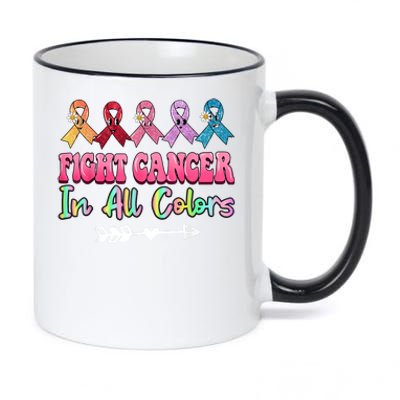 Fight Cancer In All Color Feather Breast Cancer Awareness 11oz Black Color Changing Mug