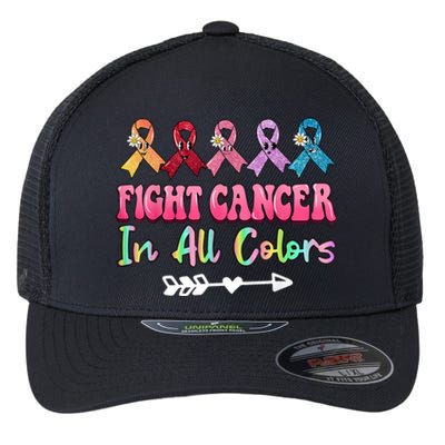 Fight Cancer In All Color Feather Breast Cancer Awareness Flexfit Unipanel Trucker Cap