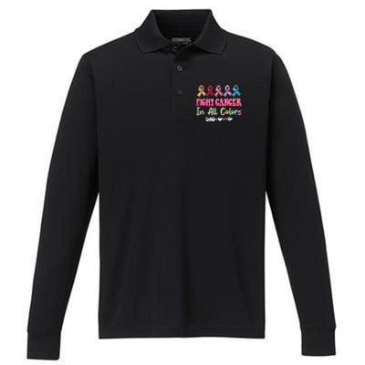 Fight Cancer In All Color Feather Breast Cancer Awareness Performance Long Sleeve Polo