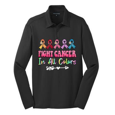 Fight Cancer In All Color Feather Breast Cancer Awareness Silk Touch Performance Long Sleeve Polo