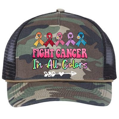 Fight Cancer In All Color Feather Breast Cancer Awareness Retro Rope Trucker Hat Cap