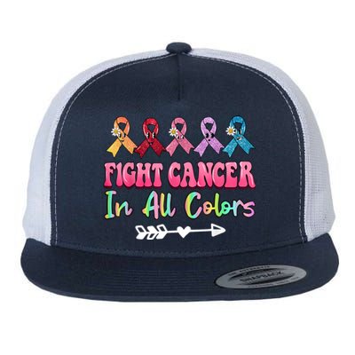 Fight Cancer In All Color Feather Breast Cancer Awareness Flat Bill Trucker Hat