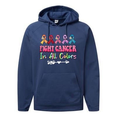 Fight Cancer In All Color Feather Breast Cancer Awareness Performance Fleece Hoodie