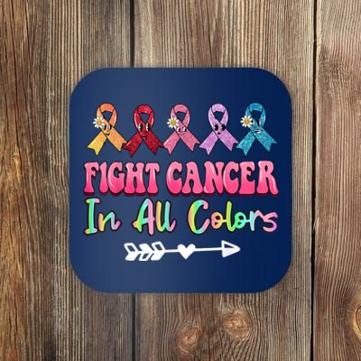 Fight Cancer In All Color Feather Breast Cancer Awareness Coaster