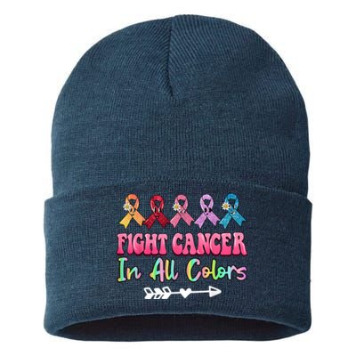 Fight Cancer In All Color Feather Breast Cancer Awareness Sustainable Knit Beanie