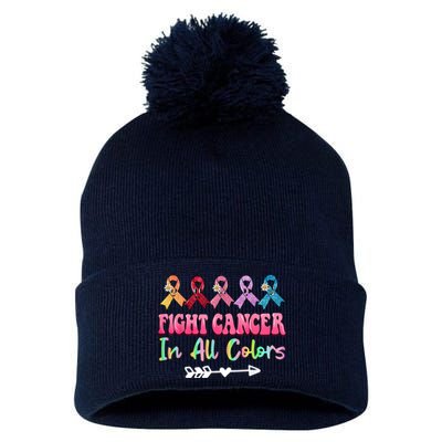 Fight Cancer In All Color Feather Breast Cancer Awareness Pom Pom 12in Knit Beanie