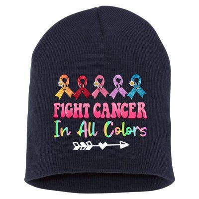 Fight Cancer In All Color Feather Breast Cancer Awareness Short Acrylic Beanie