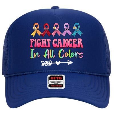 Fight Cancer In All Color Feather Breast Cancer Awareness High Crown Mesh Back Trucker Hat