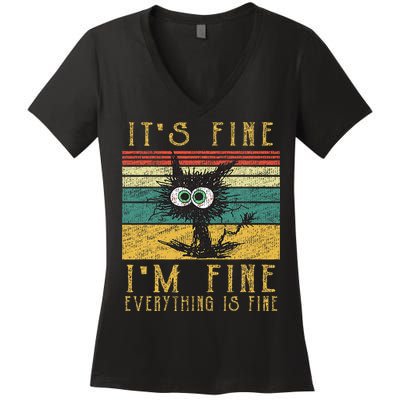 Funny Ca Its Fine Im Fine Everything Is Fine Cat Women's V-Neck T-Shirt