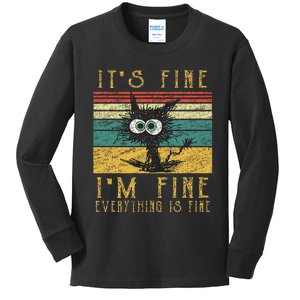 Funny Ca Its Fine Im Fine Everything Is Fine Cat Kids Long Sleeve Shirt