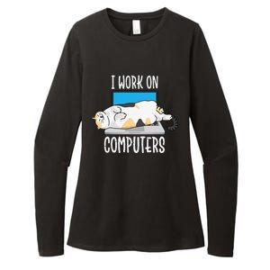 Funny Cat I Work On Computers Cat Tee Cat Lover Womens CVC Long Sleeve Shirt