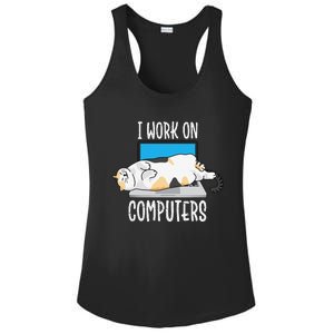 Funny Cat I Work On Computers Cat Tee Cat Lover Ladies PosiCharge Competitor Racerback Tank