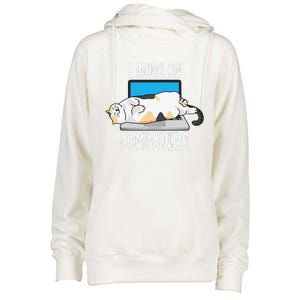 Funny Cat I Work On Computers Cat Tee Cat Lover Womens Funnel Neck Pullover Hood