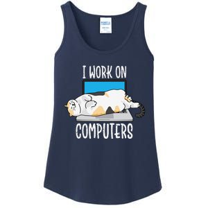 Funny Cat I Work On Computers Cat Tee Cat Lover Ladies Essential Tank