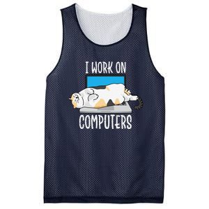 Funny Cat I Work On Computers Cat Tee Cat Lover Mesh Reversible Basketball Jersey Tank