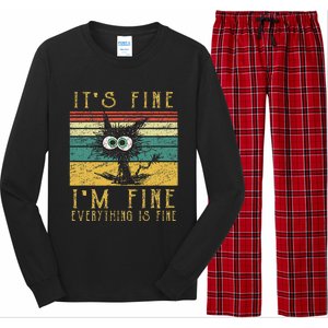 Funny Cat Its Fine Im Fine Everything Is Fine Cat Long Sleeve Pajama Set