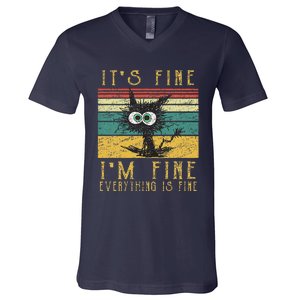 Funny Cat Its Fine Im Fine Everything Is Fine Cat V-Neck T-Shirt