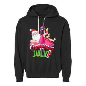 Funny Christmas in July Summer Flamingo Float Xmas Garment-Dyed Fleece Hoodie