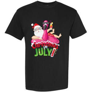 Funny Christmas in July Summer Flamingo Float Xmas Garment-Dyed Heavyweight T-Shirt