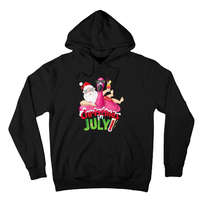 Funny Christmas in July Summer Flamingo Float Xmas Hoodie