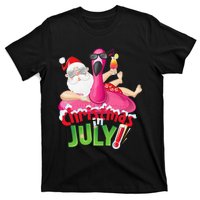 Funny Christmas in July Summer Flamingo Float Xmas T-Shirt