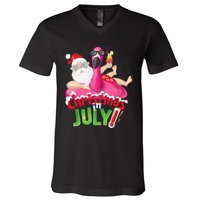 Funny Christmas in July Summer Flamingo Float Xmas V-Neck T-Shirt