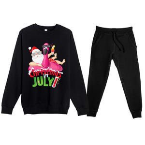 Funny Christmas in July Summer Flamingo Float Xmas Premium Crewneck Sweatsuit Set