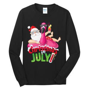 Funny Christmas in July Summer Flamingo Float Xmas Tall Long Sleeve T-Shirt