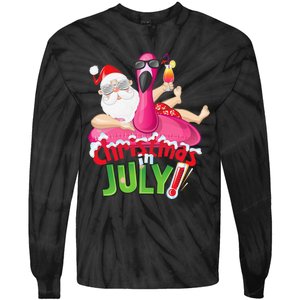 Funny Christmas in July Summer Flamingo Float Xmas Tie-Dye Long Sleeve Shirt