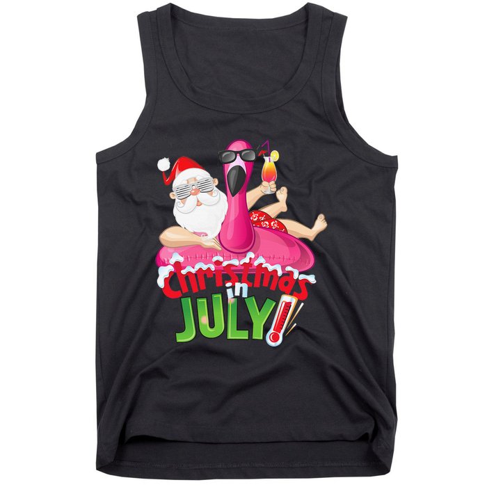 Funny Christmas in July Summer Flamingo Float Xmas Tank Top