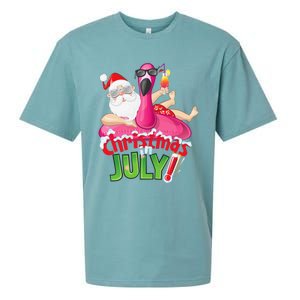 Funny Christmas in July Summer Flamingo Float Xmas Sueded Cloud Jersey T-Shirt