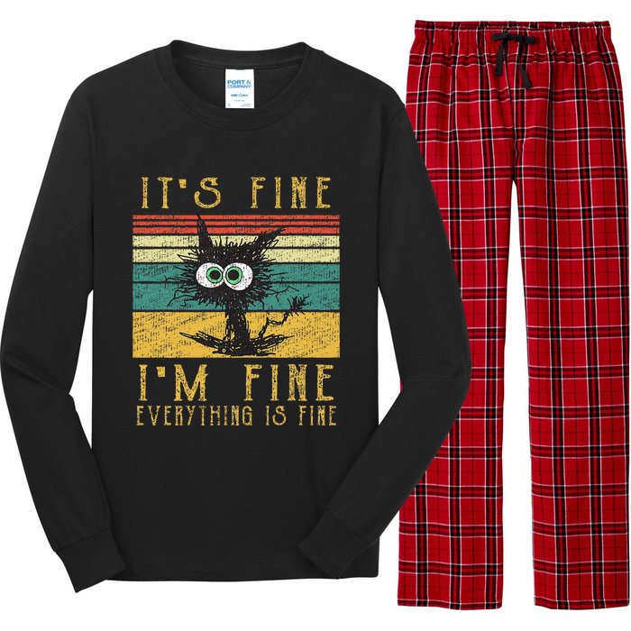 Funny Cat It's Fine I'm Fine Everything Is Fine Cat Long Sleeve Pajama Set