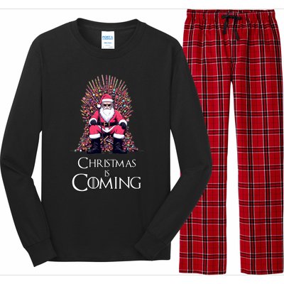 Funny Christmas Is Coming Santa Claus Candy Cane Throne Xmas Cute Gift Long Sleeve Pajama Set