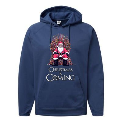 Funny Christmas Is Coming Santa Claus Candy Cane Throne Xmas Cute Gift Performance Fleece Hoodie