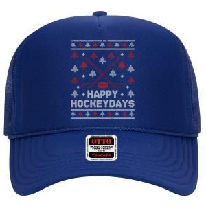 Funny Christmas Ice Hockey Player Fan Xmas Happy Hockeydays Gift High Crown Mesh Back Trucker Hat