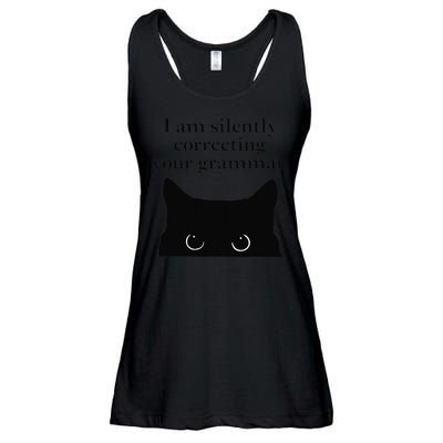 Funny Cat I Am Silently Correcting Your Grammar Ladies Essential Flowy Tank