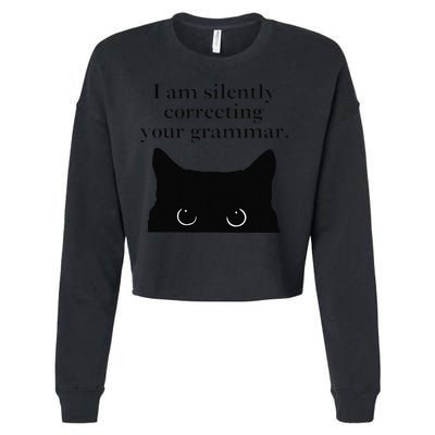 Funny Cat I Am Silently Correcting Your Grammar Cropped Pullover Crew