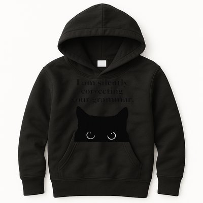 Funny Cat I Am Silently Correcting Your Grammar Kids Hoodie