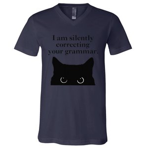 Funny Cat I Am Silently Correcting Your Grammar V-Neck T-Shirt