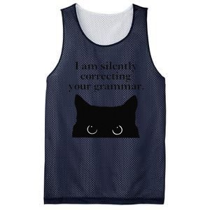 Funny Cat I Am Silently Correcting Your Grammar Mesh Reversible Basketball Jersey Tank