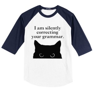 Funny Cat I Am Silently Correcting Your Grammar Baseball Sleeve Shirt