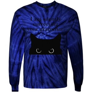 Funny Cat I Am Silently Correcting Your Grammar Tie-Dye Long Sleeve Shirt