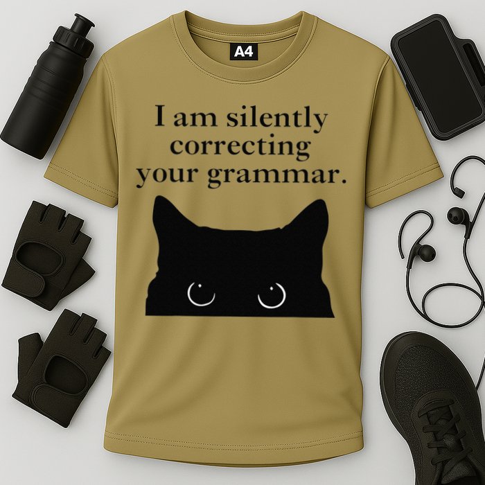 Funny Cat I Am Silently Correcting Your Grammar Performance Shirt