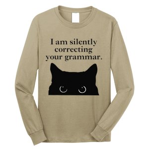 Funny Cat I Am Silently Correcting Your Grammar Long Sleeve Shirt