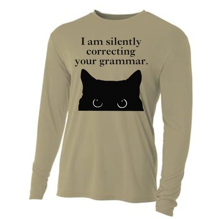 Funny Cat I Am Silently Correcting Your Grammar Cooling Performance Long Sleeve Crew