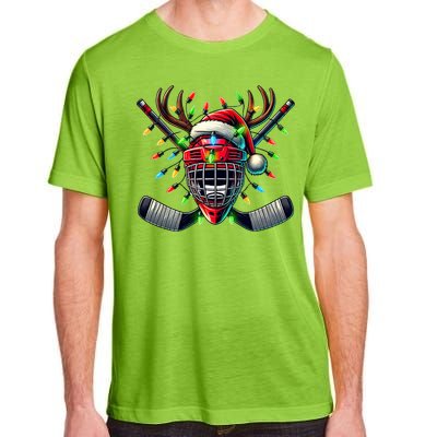 Funny Christmas Ice Hockey Santa Hat Lights Reindeer Xmas Funny Gift Adult ChromaSoft Performance T-Shirt